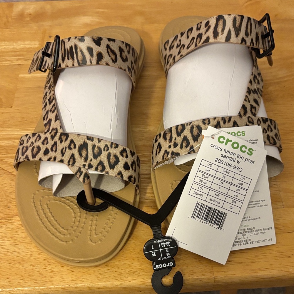 CROCS Tulum Leopard Print Sandals with Adjustable Straps